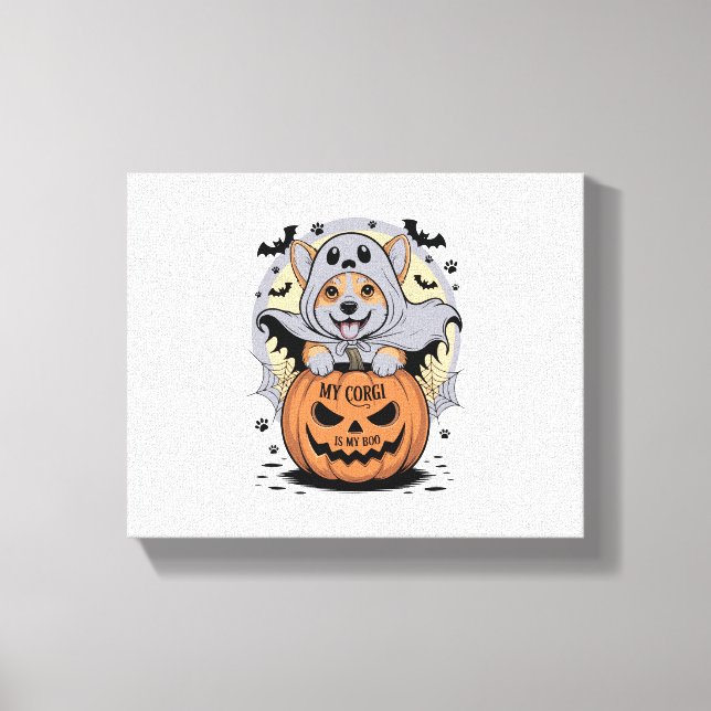 My Corgi is My Boo Halloween Canvas Print (Front)