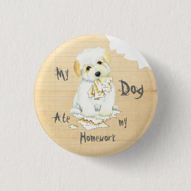 My Coton Ate My Homework 1 Inch Round Button (Front)