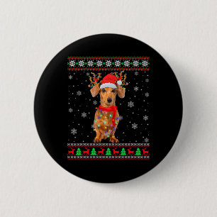 My Cute Ugly Christmas Pajama Shirt Dachshund Dog  2 Inch Round Button