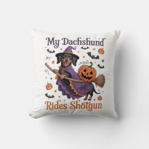 My Dachshund Rides Shotgun Throw Pillow