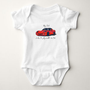 My Dad likes to play with Corvettes C6 Red Baby Bodysuit
