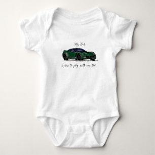 My Dad likes to play with Corvettes C7 Green Baby Bodysuit