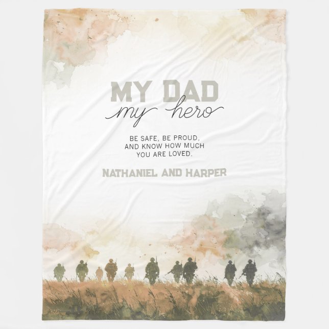 My Dad My Hero Deployment Gift for Dad from Kids Fleece Blanket (Front)