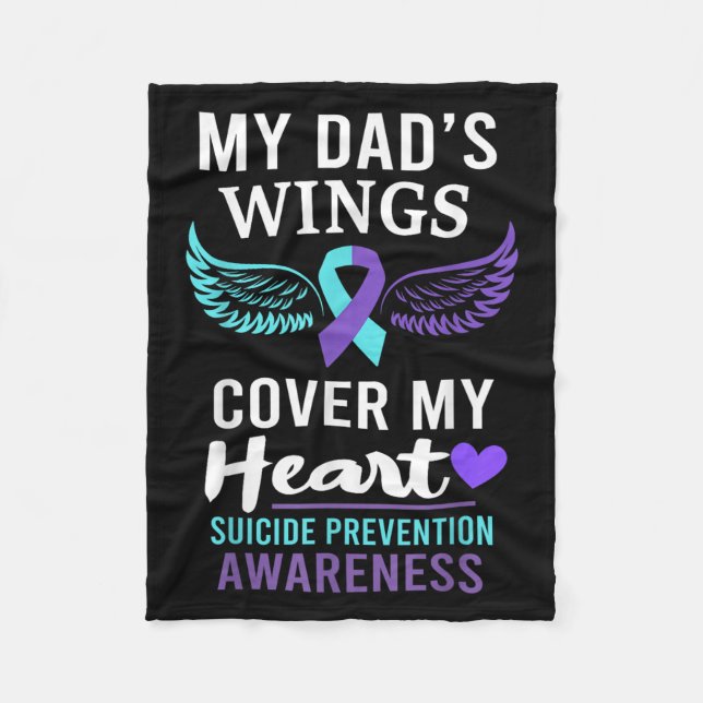 My Dad's Wings Cover Heart Suicide Awareness Ribbo Fleece Blanket (Front)