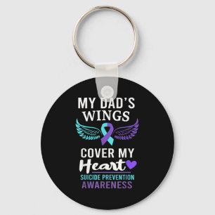 My Dad's Wings Cover Heart Suicide Awareness Ribbo Keychain