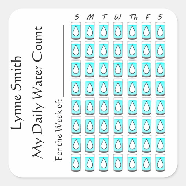 My Daily Water Count - one week Square Sticker (Front)