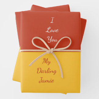 My Darling I Love You Bold Red and Yellow Unique  Wrapping Paper Sheet