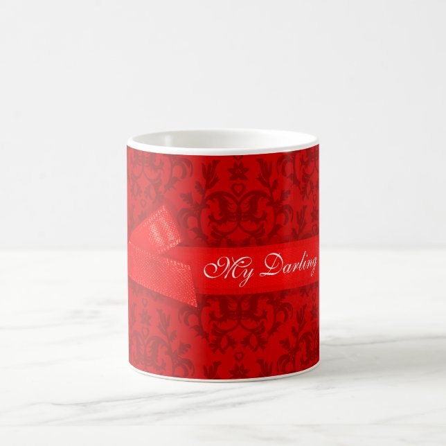 "My Darling Valentine" damask passionate red mug (Center)