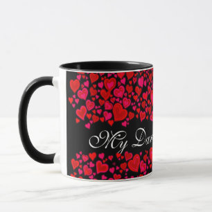 My Darling Valentine hearts red pink black mug
