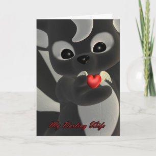 My Darling wife Cute little Skunk with flying hear Holiday Card