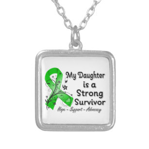 My Daughter is a Strong Survivor Green Ribbon Silver Plated Necklace