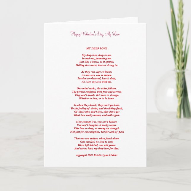 My Deep Love Poem Valentine's Day 2011 Holiday Card (Front)