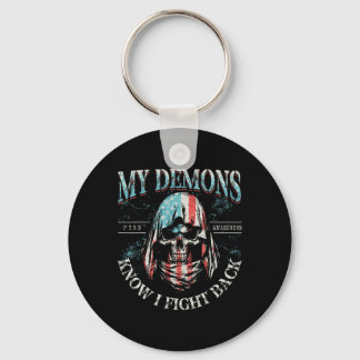 My Demons Know I Fight Ck Skull Ptsd Awareness  Keychain