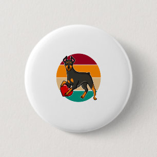 My Doberman Is My Valentine Heart Retro Sunset Dog 2 Inch Round Button