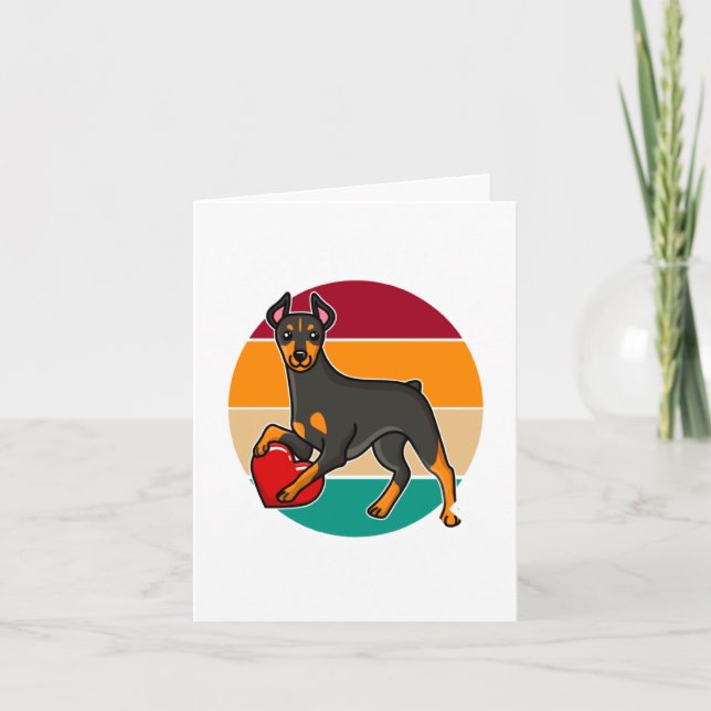 My Doberman Is My Valentine Heart Retro Sunset Dog Card (Front)