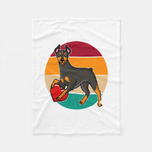 My Doberman Is My Valentine Heart Retro Sunset Dog Fleece Blanket