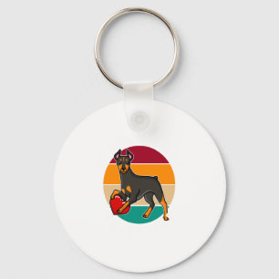 My Doberman Is My Valentine Heart Retro Sunset Dog Keychain