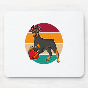 My Doberman Is My Valentine Heart Retro Sunset Dog Mouse Pad