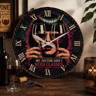 My Doctor Says I Need Glasses Funny Wine  Large Clock