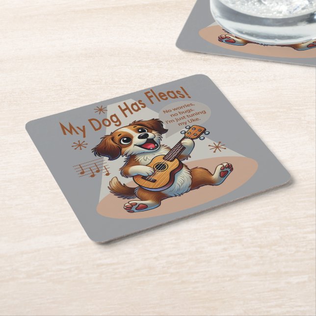 My Dog Has Fleas Ukulele Tuning Song Square Paper Coaster (Angled)