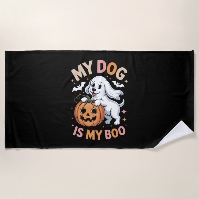 My Dog is My Boo Funny Halloween Beach Towel (Front)