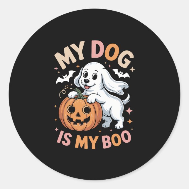 My Dog is My Boo Funny Halloween Classic Round Sticker (Front)