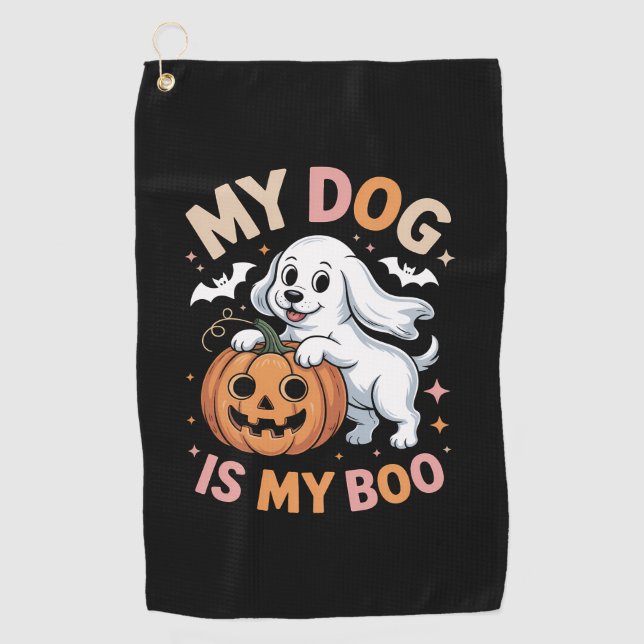 My Dog is My Boo Funny Halloween Golf Towel (Front)