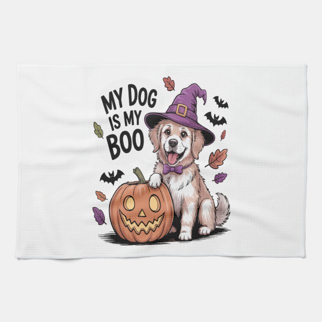 My Dog is My Boo Halloween Kitchen Towel (Horizontal)