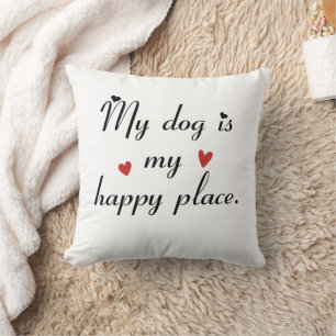 My Dog Is My Happy Place Minimalist Red Heart Throw Pillow