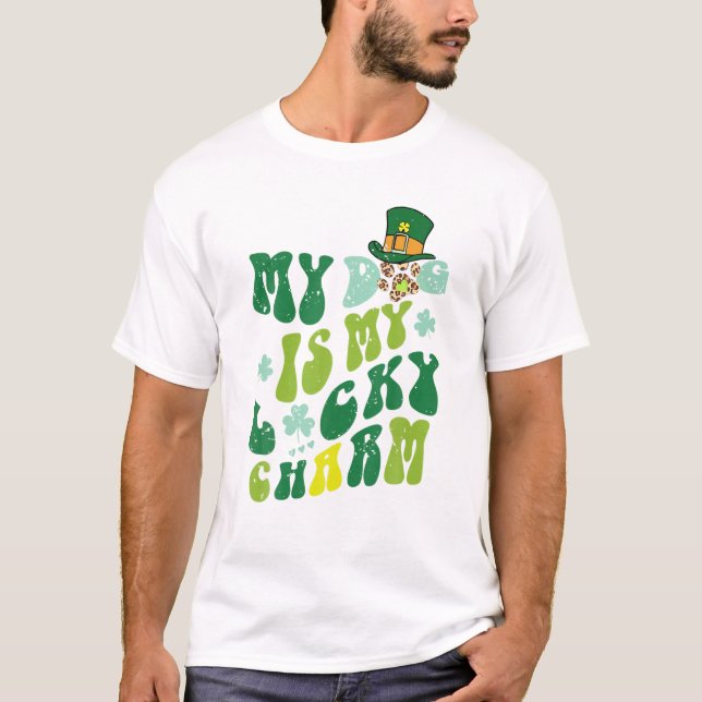 My Dog Is My Lucky Charm St Patrick's Day Shamrock T-Shirt (Front)