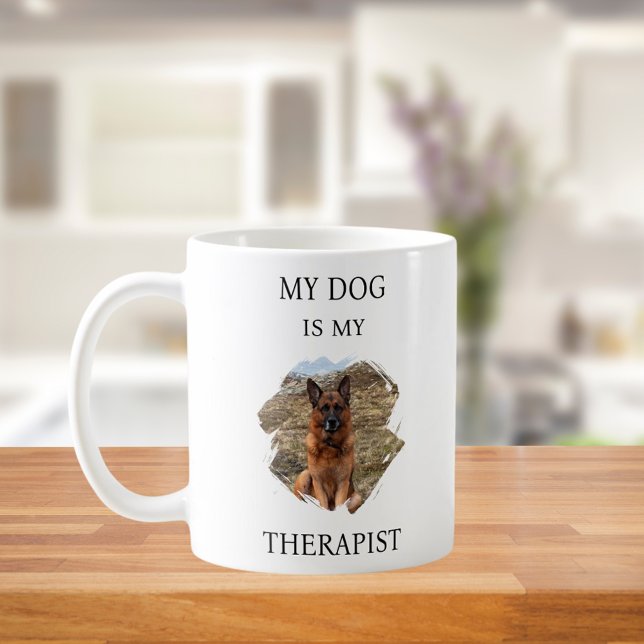 My dog is my theraphist photo black coffee mug (Creator Uploaded)