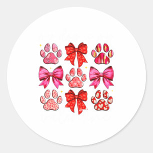 My Dog Is My Valentine Coquette Bow Dog Paw Valent Classic Round Sticker