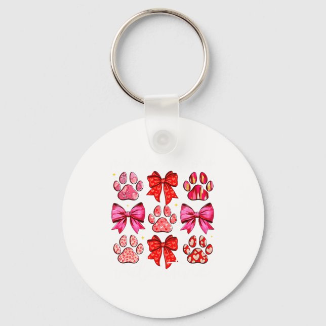 My Dog Is My Valentine Coquette Bow Dog Paw Valent Keychain (Front)