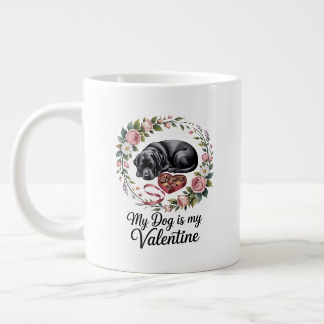 My Dog Is My Valentine Floral Puppy Lover Design Large Coffee Mug (Left)