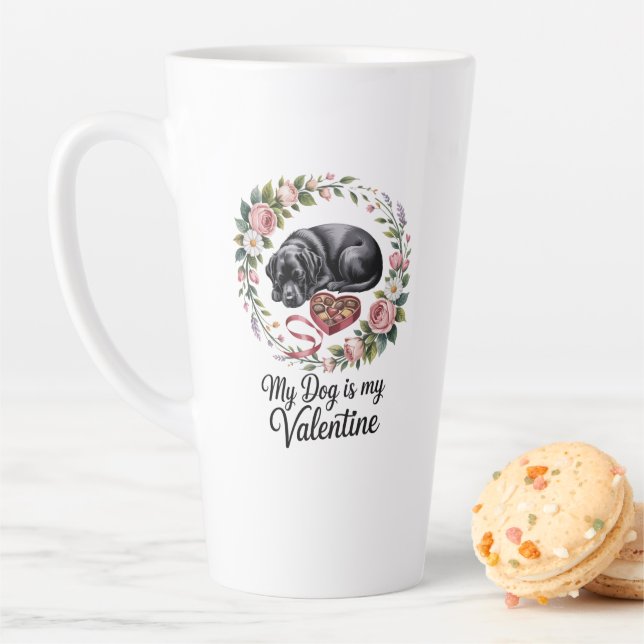 My Dog Is My Valentine Floral Puppy Lover Design Latte Mug (In Situ)