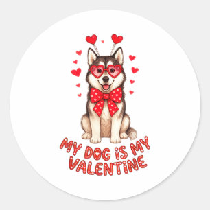 My Dog Is My Valentine Husky Heart Gles Valentines Classic Round Sticker