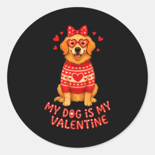 My Dog Is My Valentine Retriever Heart Gles Dog Mo Classic Round Sticker