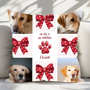 My Dog Is My Valentines Bow 4 Photos Throw Pillow