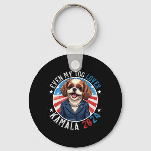 My Dog Loves Kamala 2024 Shih Tzu Lover Funny Camp Keychain