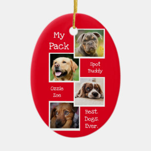 My Dog Photo Collage Best Dog Ever Custom Red Ceramic Ornament