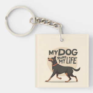 My Dog Runs My Life Doberman Running Art Keychain