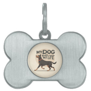 My Dog Runs My Life Doberman Running Art Pet ID Tag