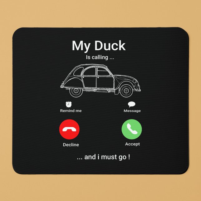 My Duck Is Calling | Funny 2CV Oldtimer Smartphone Mouse Pad (2CV Mousepad in Black with a Red Green and White Smartphone Illustration)