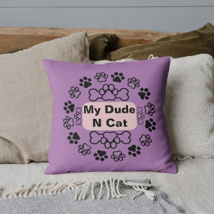 My Dude And Cat Funny Cute Modern Pet Paw Lavender Throw Pillow