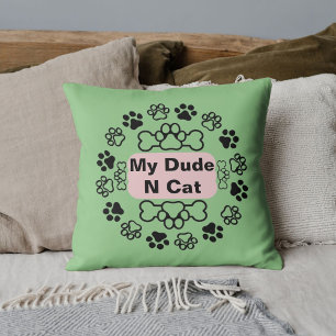 My Dude And Cat Funny Retro Cute Modern Paw Sage Throw Pillow