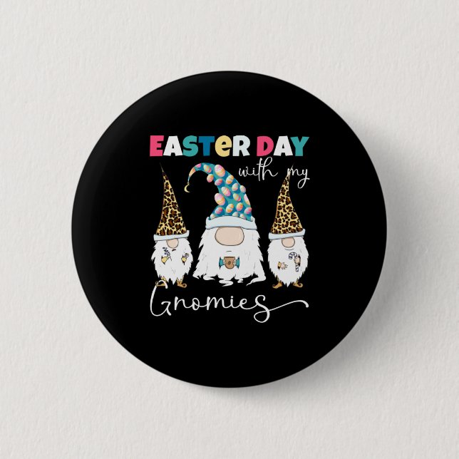 My Easter Day Gnomies Gnomes Leopard 2 Inch Round Button (Front)