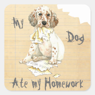 My English Setter Ate My Homework Square Sticker