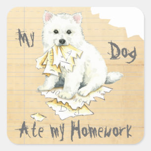 My Eskie Ate My Homework Square Sticker