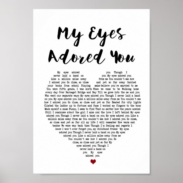 My Eyes Adored You Heart Song Lyric Wall Art Print (Front)