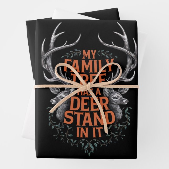 My Family Tree Has A Deer Stand In It Hunting Wrapping Paper Sheet (In situ)